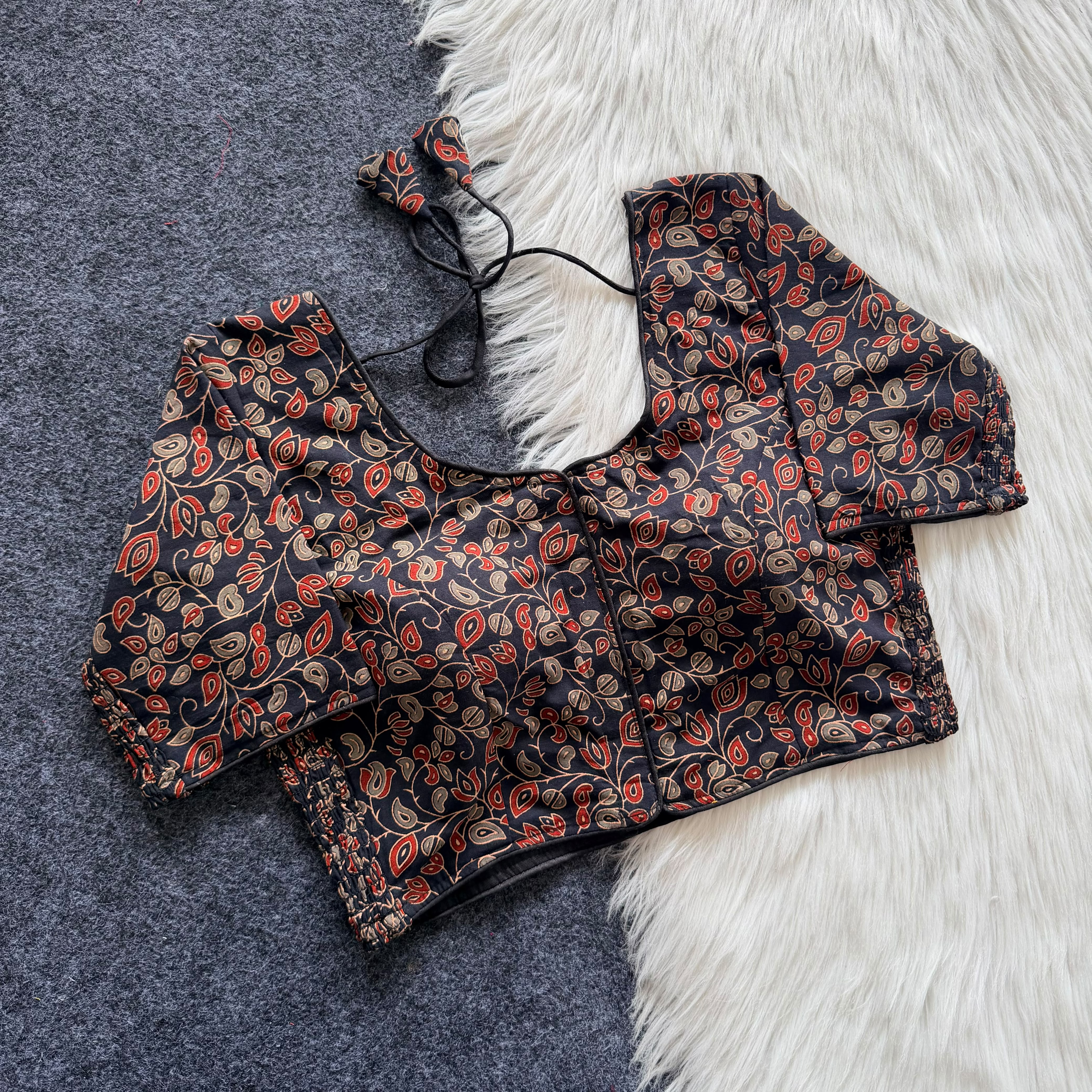 Pure Cotton Hand Block Print Side-Elastic Blouse